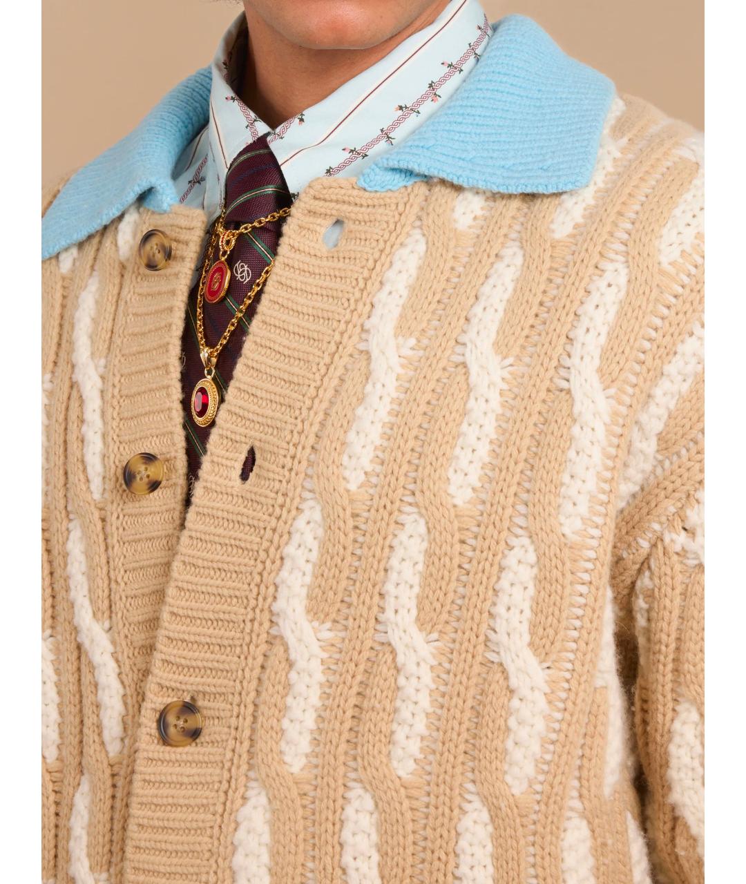 Drole de Monsieur Бежевый шерстяной кардиган, фото 3