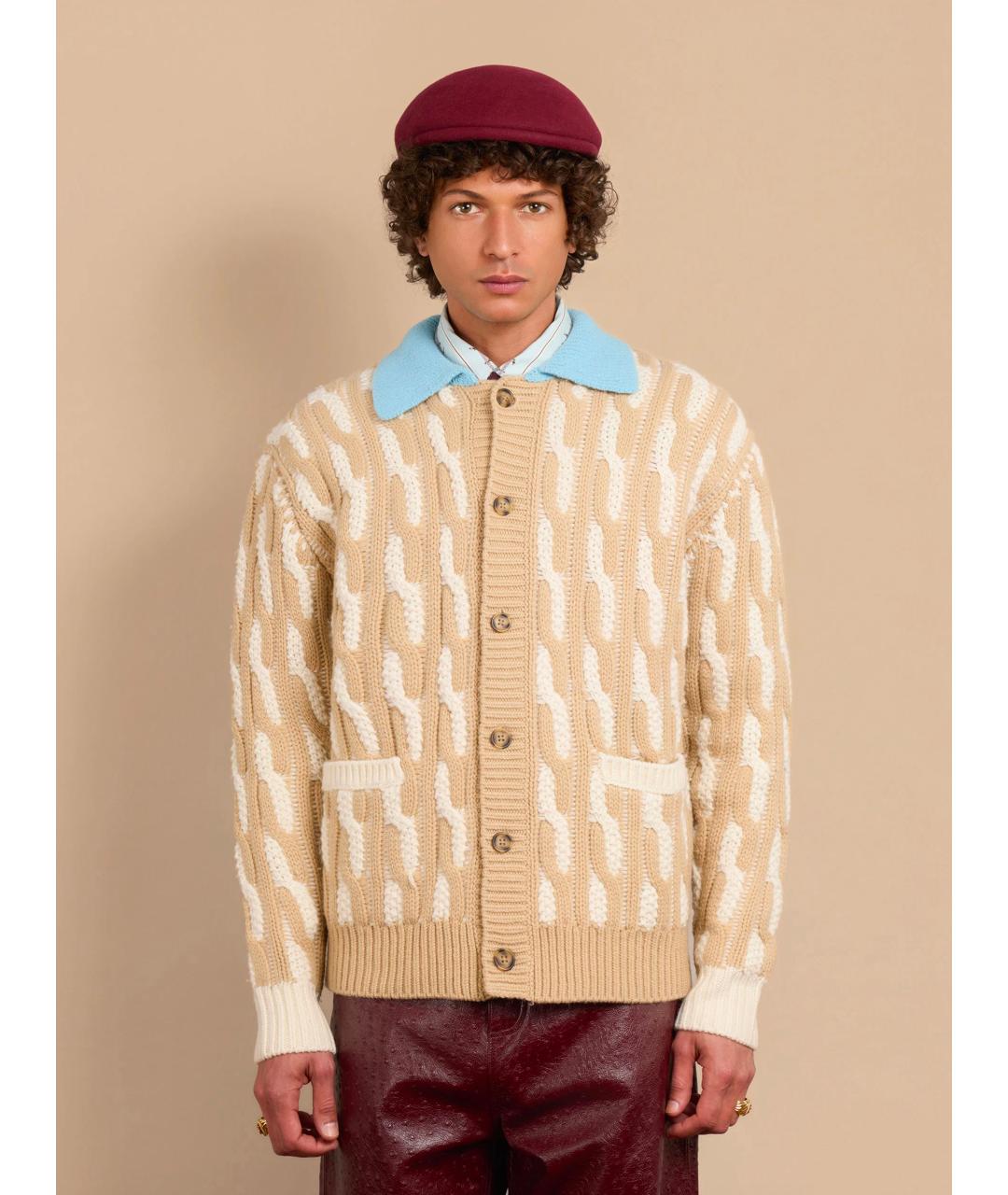Drole de Monsieur Бежевый шерстяной кардиган, фото 2