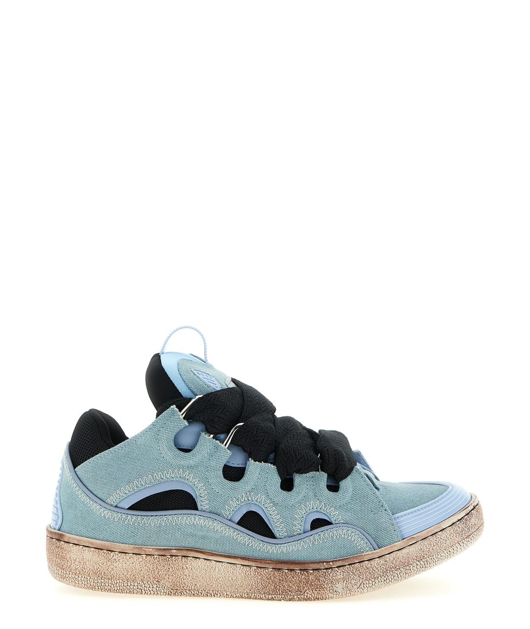 LANVIN Голубые текстильные низкие кроссовки / кеды, фото 1