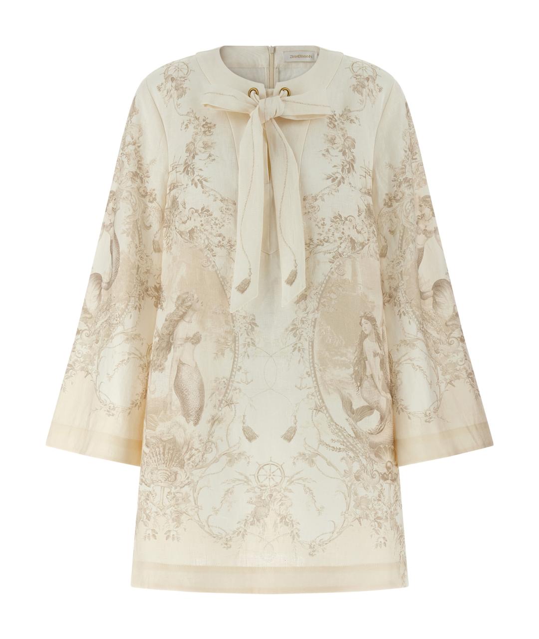 ZIMMERMANN Бежевое льняное повседневное платье, фото 1