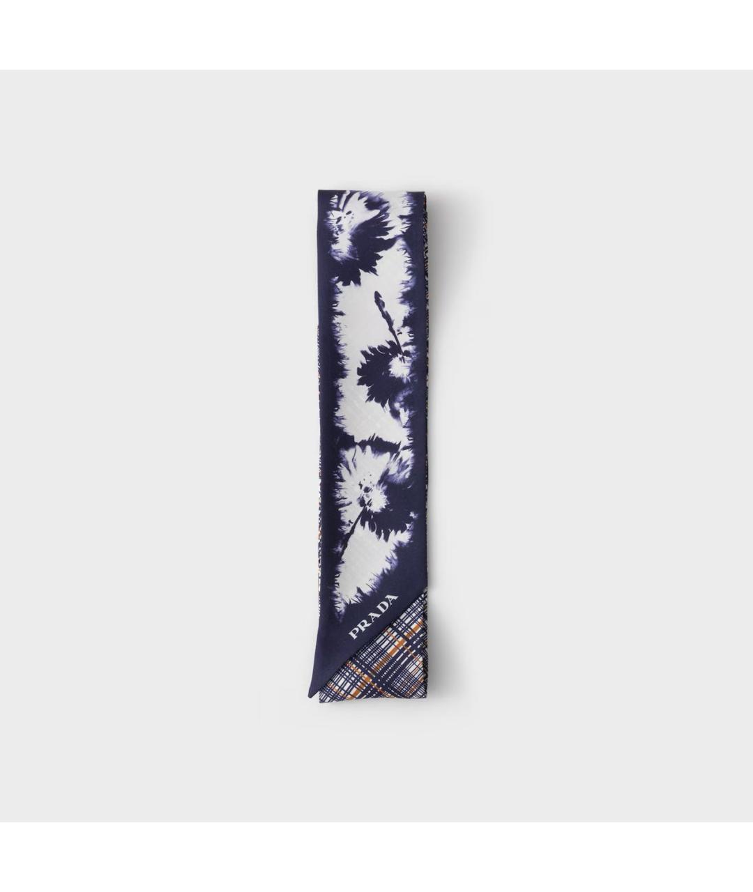 PRADA Темно-синий шелковый шарф, фото 4