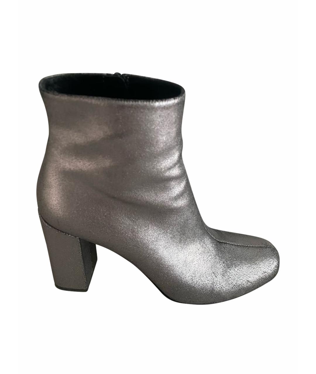 SAINT LAURENT Серебряные кожаные ботильоны, фото 1