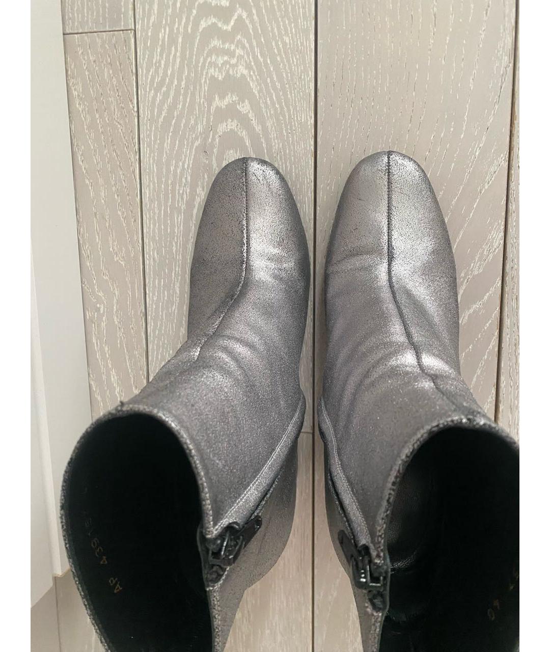 SAINT LAURENT Серебряные кожаные ботильоны, фото 2