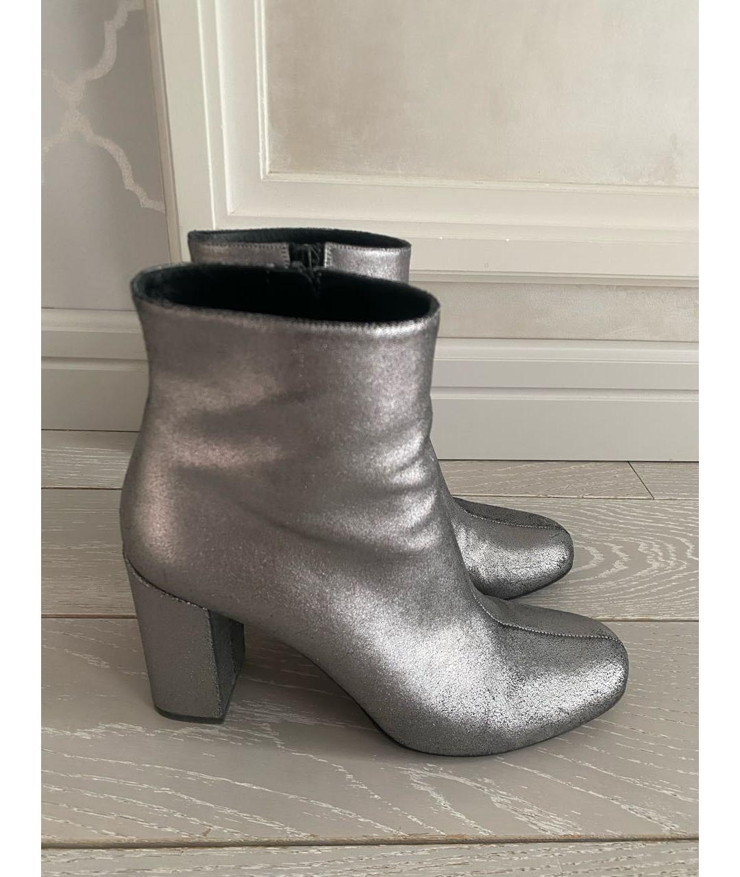 SAINT LAURENT Серебряные кожаные ботильоны, фото 6