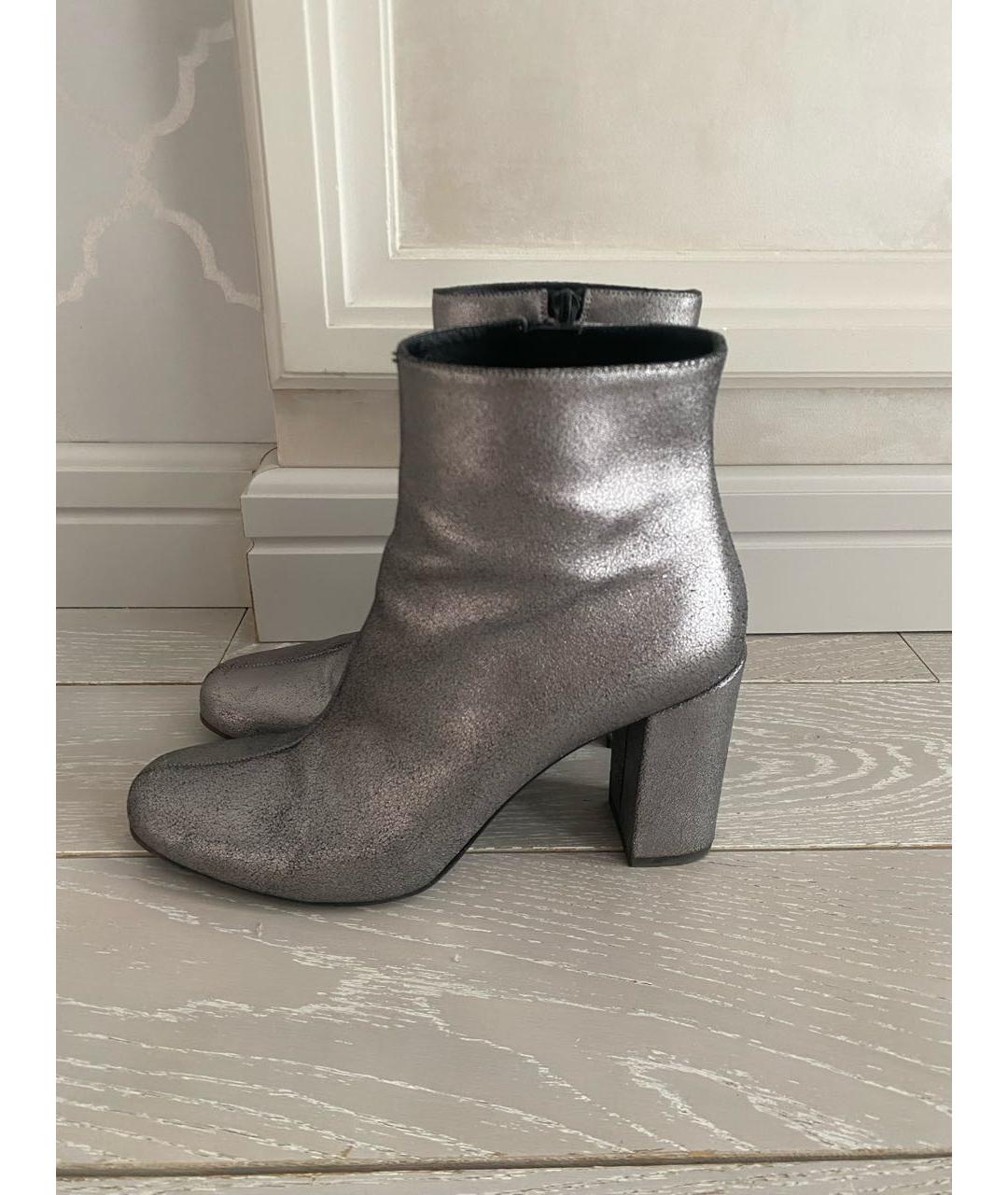 SAINT LAURENT Серебряные кожаные ботильоны, фото 3