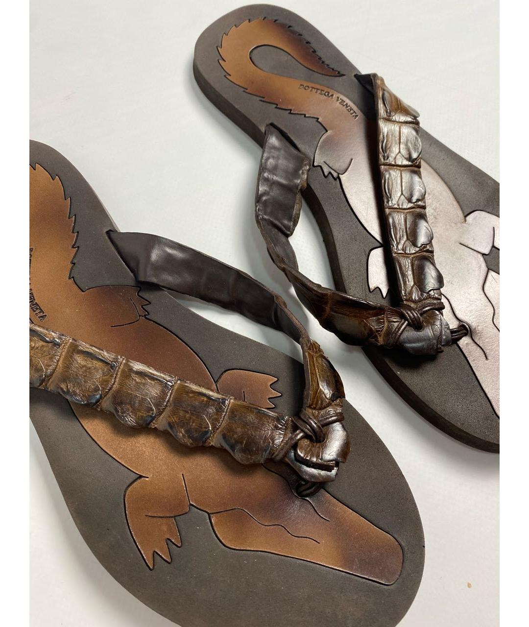 BOTTEGA VENETA Коричневые кожаные шлепанцы, фото 3
