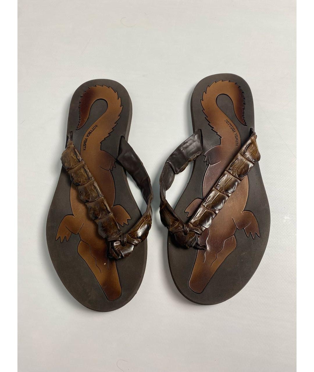 BOTTEGA VENETA Коричневые кожаные шлепанцы, фото 2