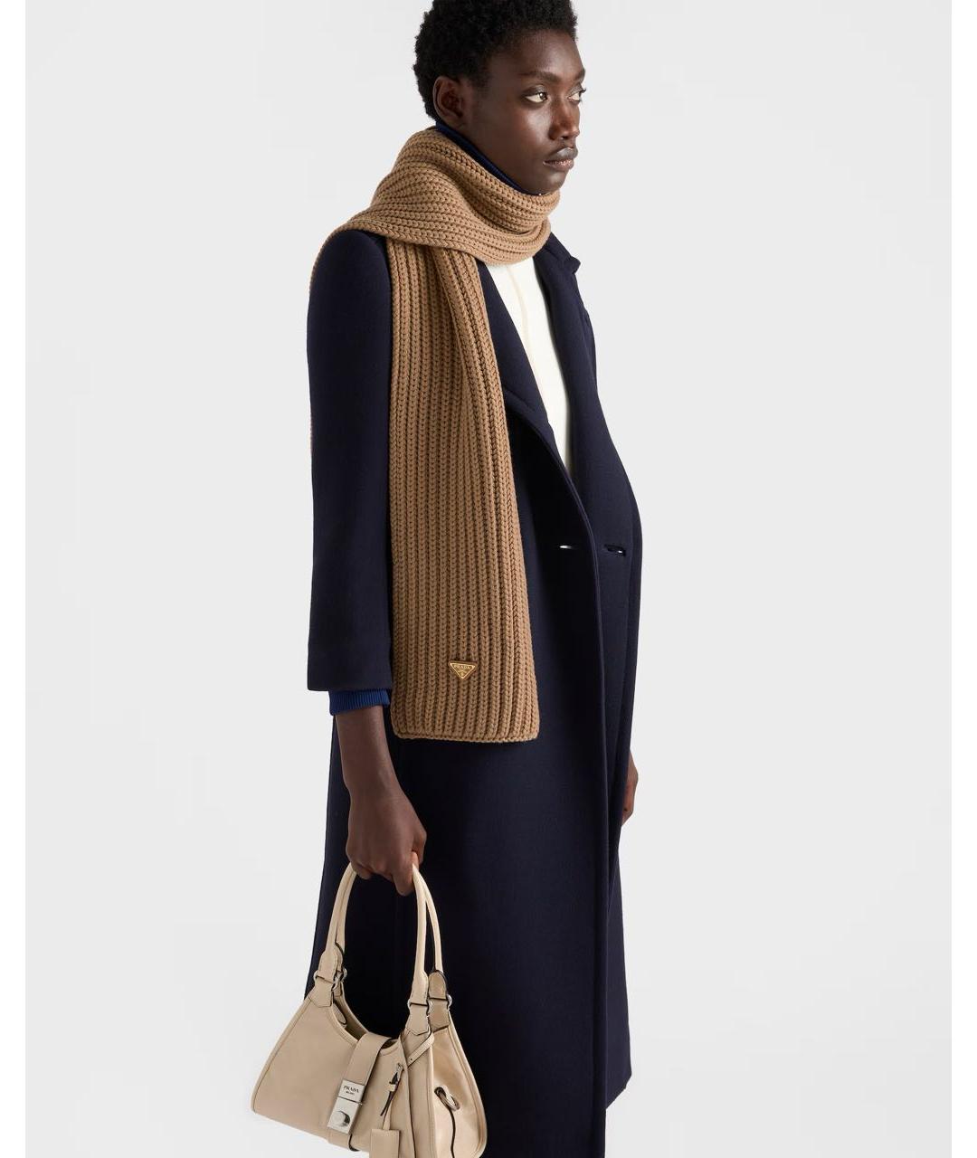 PRADA Коричневый шерстяной шарф, фото 3