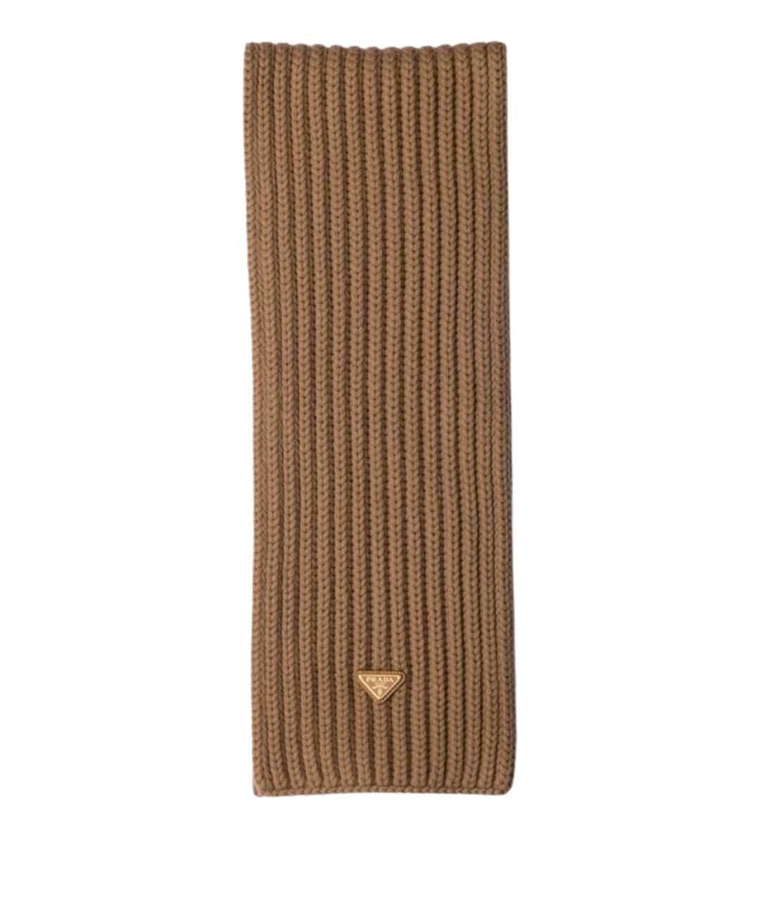 PRADA Коричневый шерстяной шарф, фото 1
