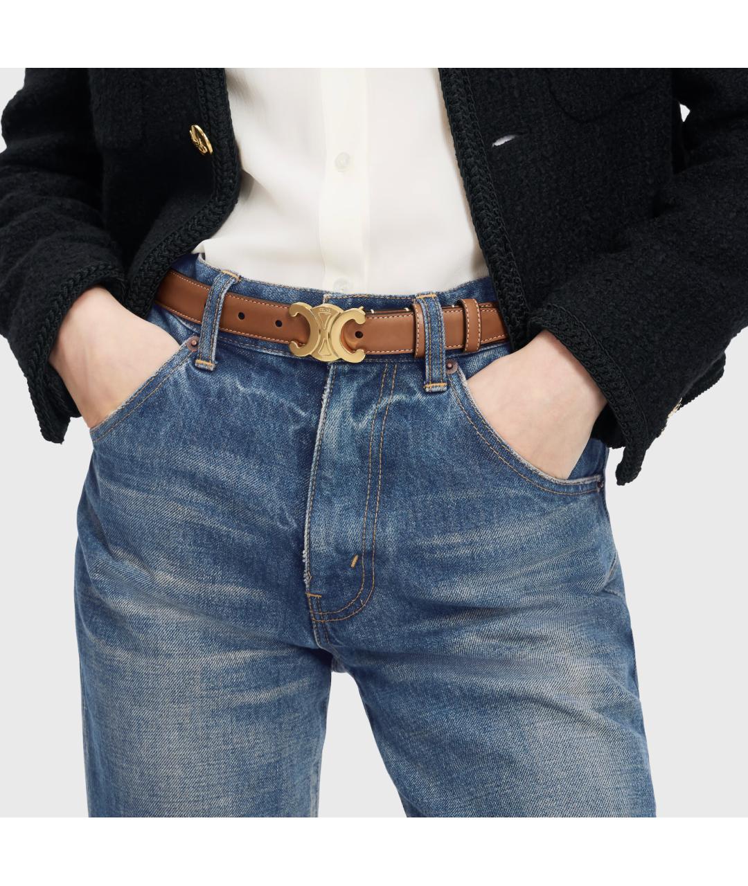 CELINE Коричневый кожаный ремень, фото 2