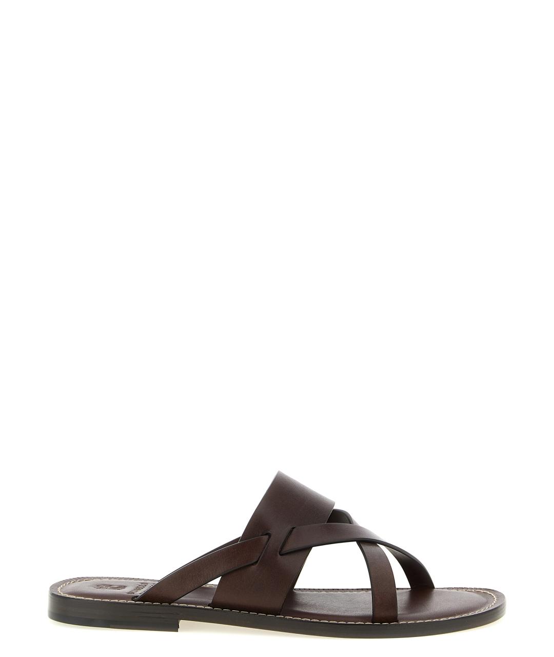 BRUNELLO CUCINELLI Коричневые кожаные шлепанцы, фото 1