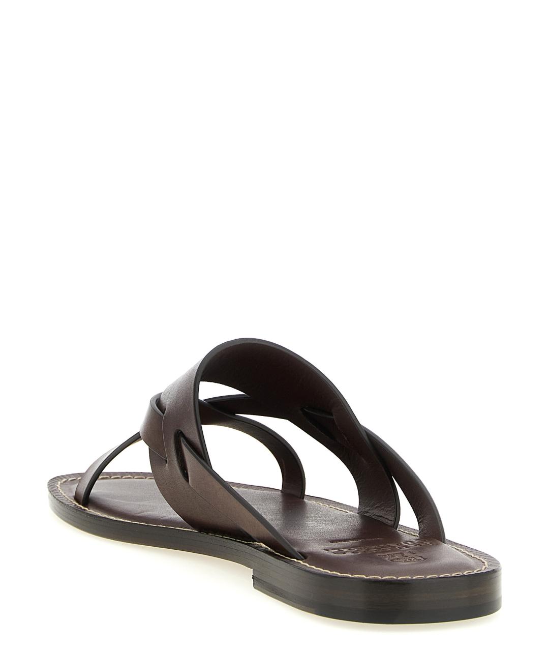 BRUNELLO CUCINELLI Коричневые кожаные шлепанцы, фото 3