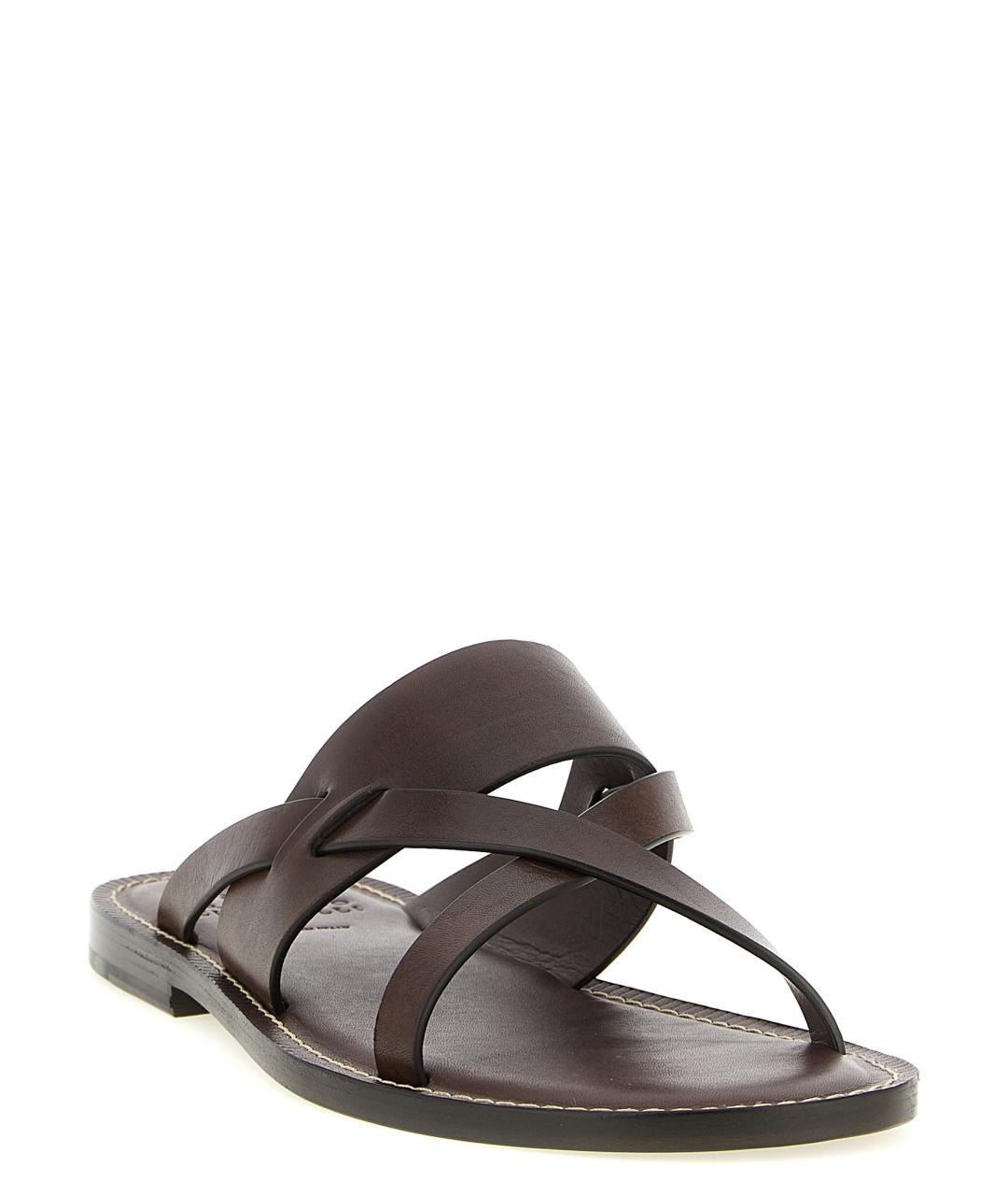 BRUNELLO CUCINELLI Коричневые кожаные шлепанцы, фото 2