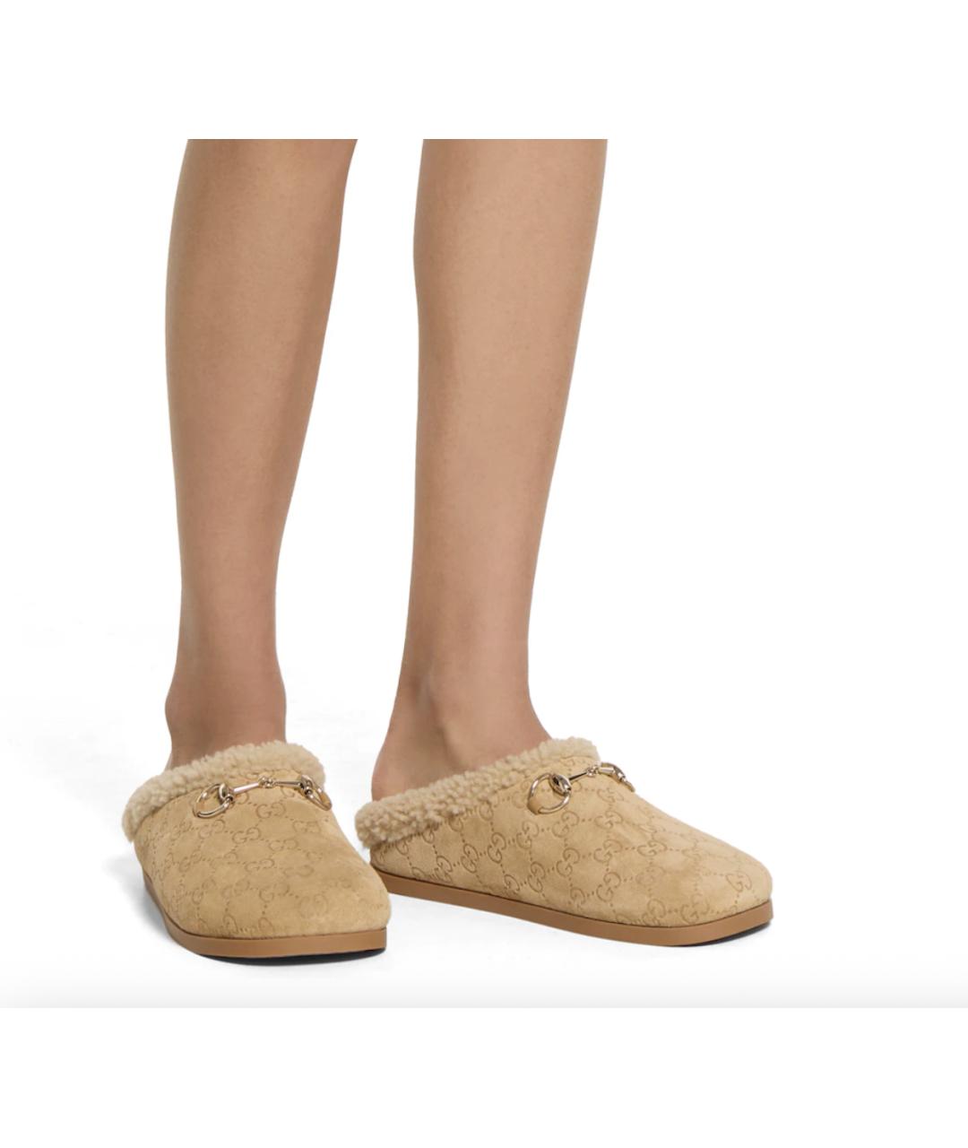 GUCCI Бежевые замшевые мюли, фото 3