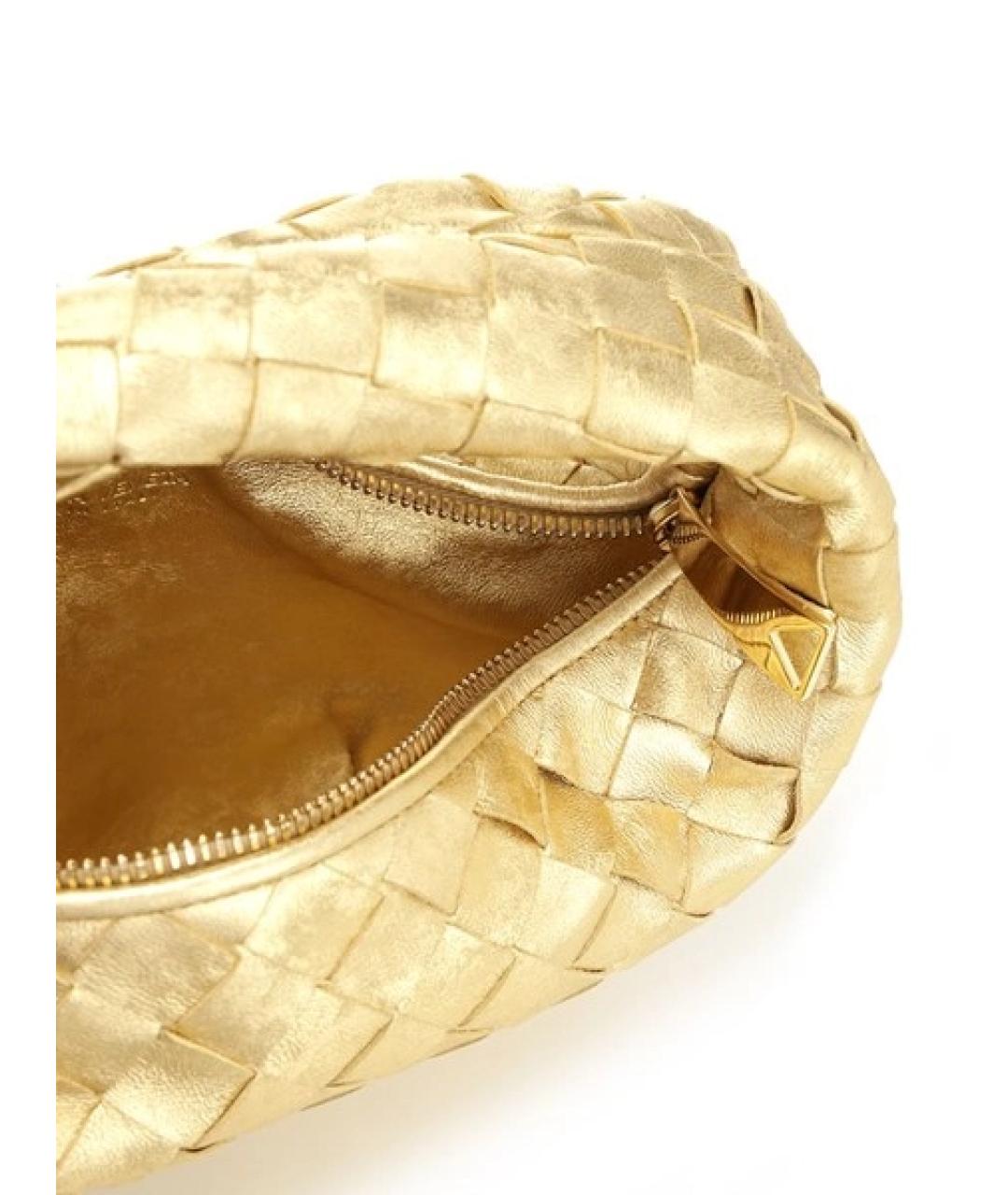 BOTTEGA VENETA Золотая кожаная сумка с короткими ручками, фото 4