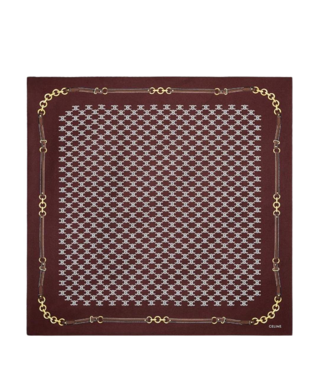 CELINE Коричневый шелковый платок, фото 1