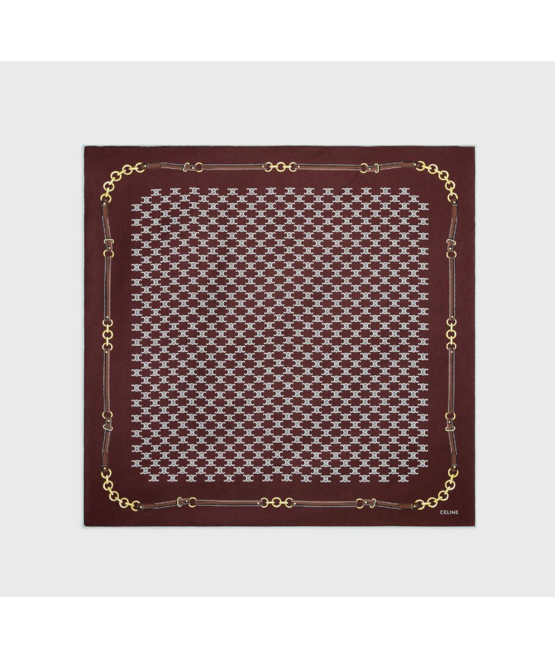 CELINE Коричневый шелковый платок, фото 4