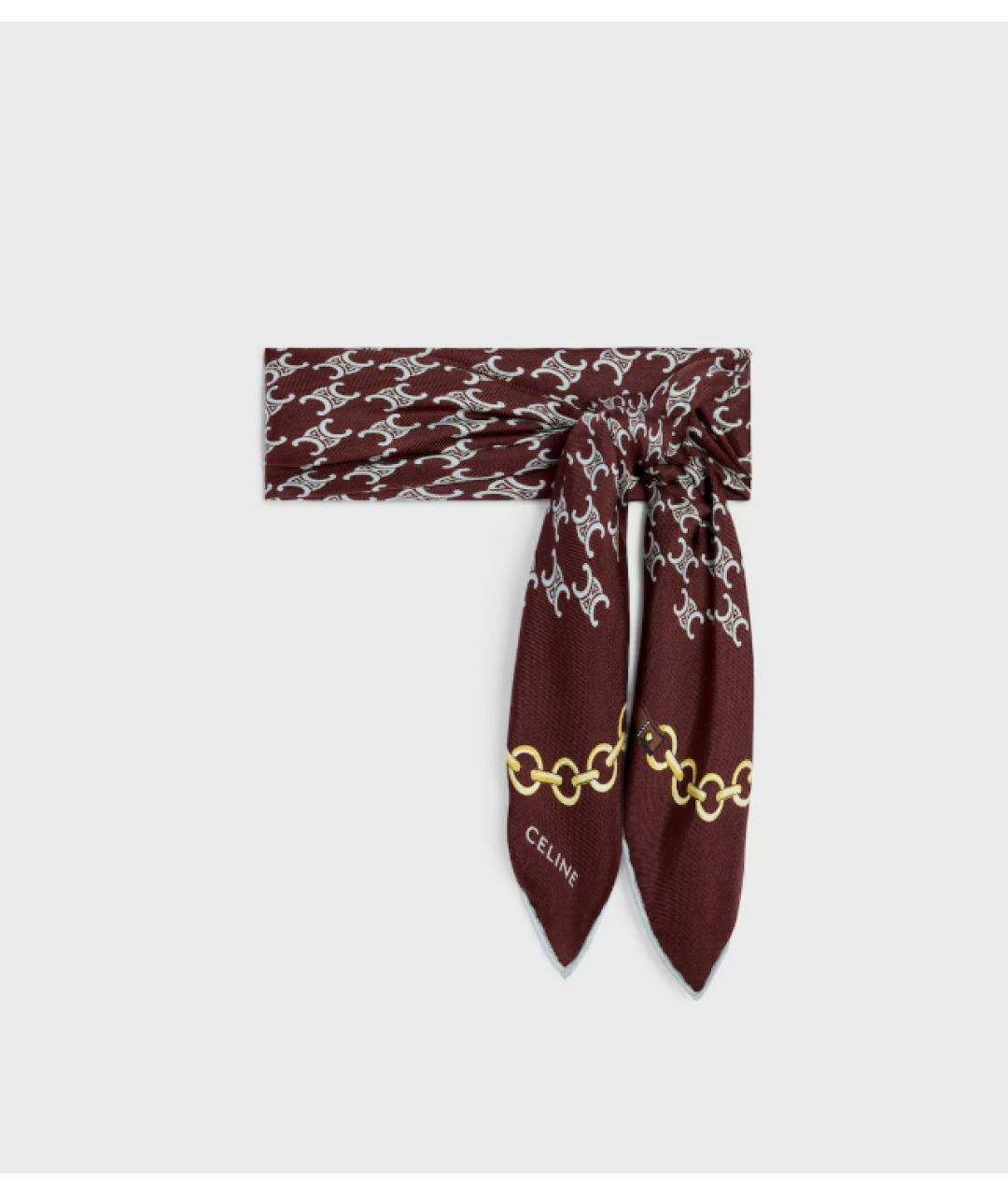 CELINE Коричневый шелковый платок, фото 3