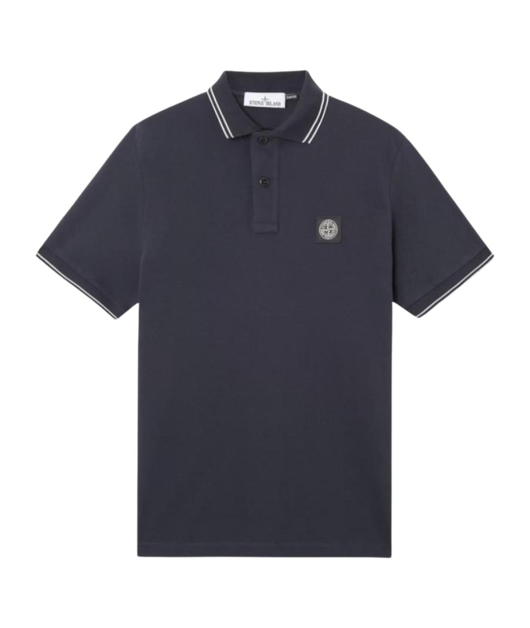 STONE ISLAND Темно-синее хлопковое поло с коротким рукавом, фото 1