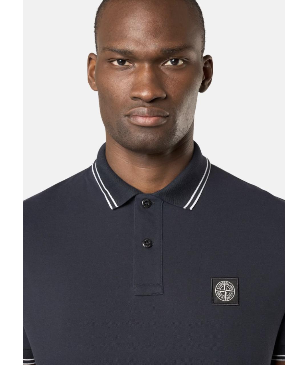 STONE ISLAND Темно-синее хлопковое поло с коротким рукавом, фото 3