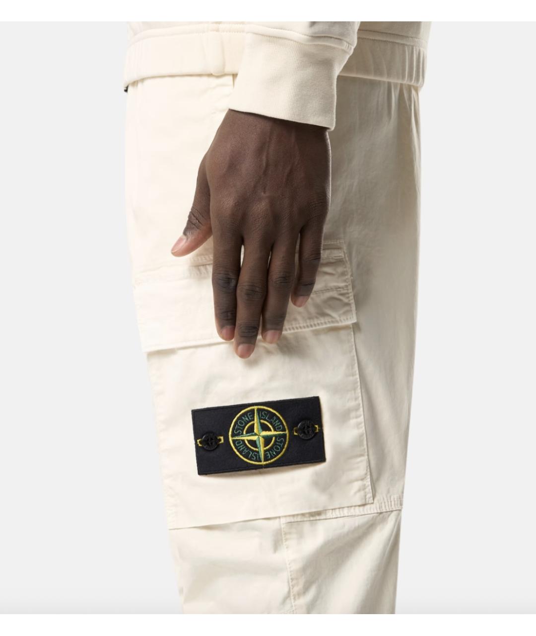 STONE ISLAND Бежевые хлопко-эластановые повседневные брюки, фото 3