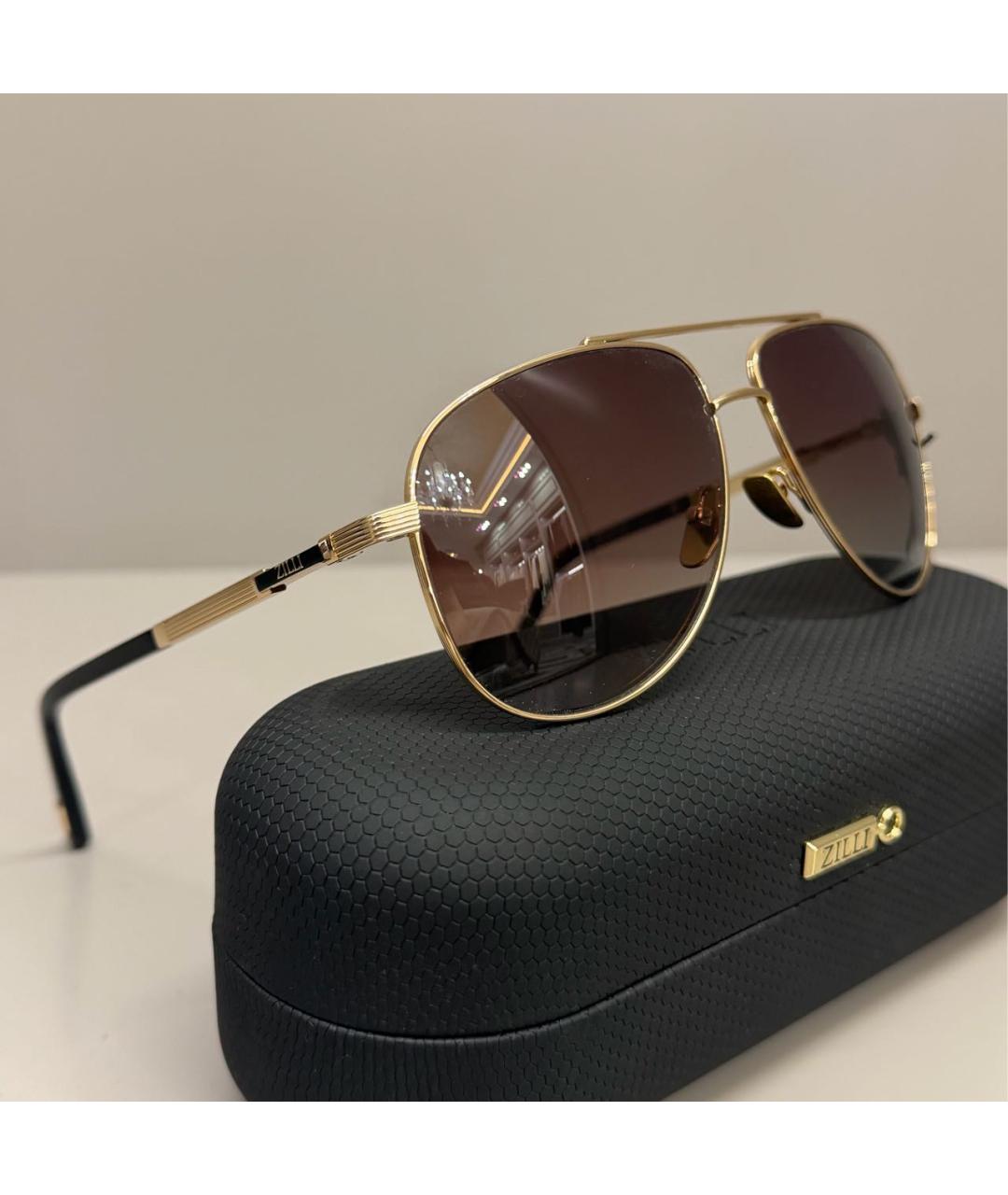ZILLI Коричневые металлические солнцезащитные очки, фото 9