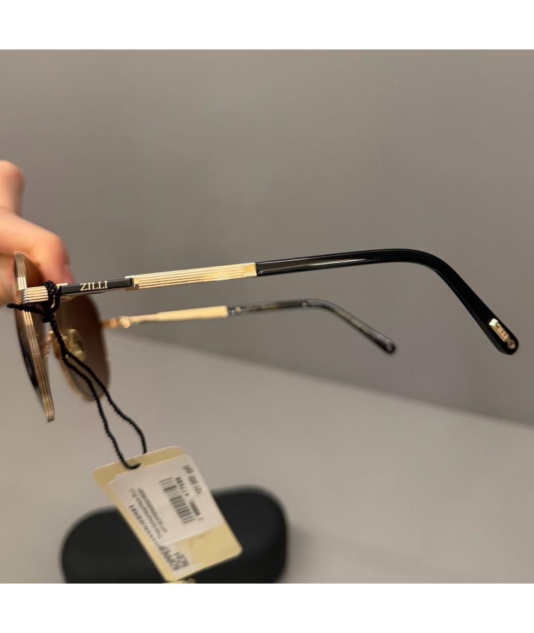 ZILLI Коричневые металлические солнцезащитные очки, фото 6