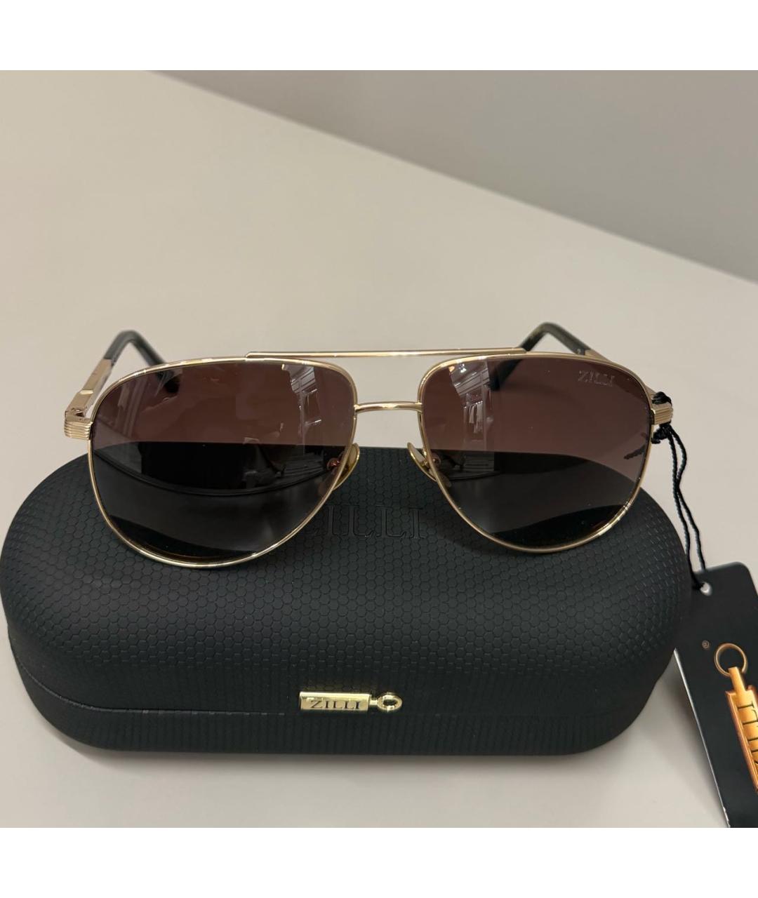 ZILLI Коричневые металлические солнцезащитные очки, фото 3