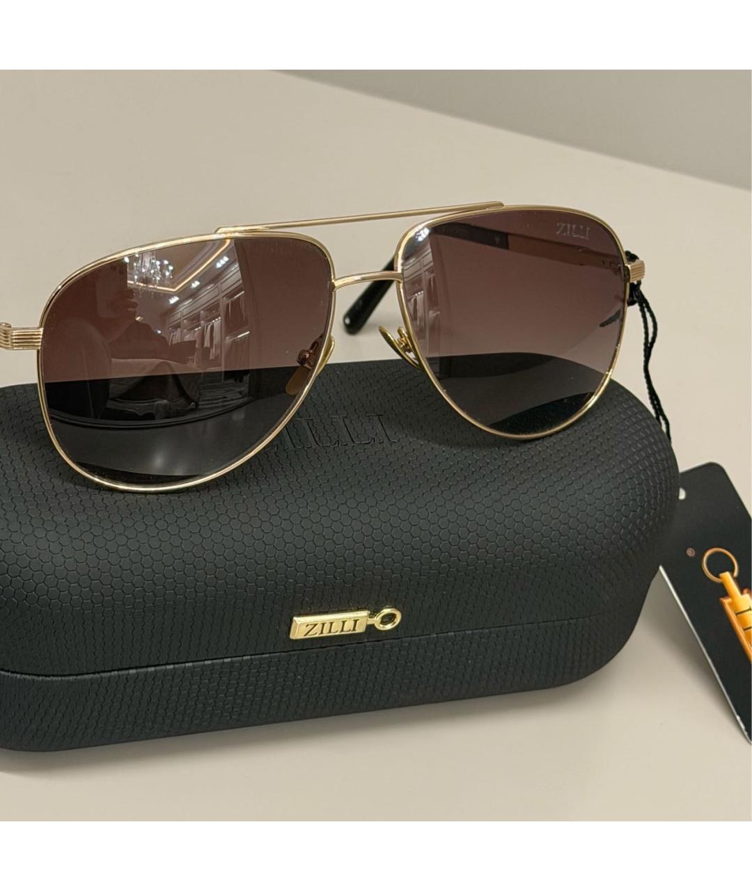 ZILLI Коричневые металлические солнцезащитные очки, фото 2