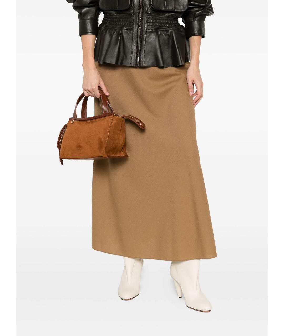 WANDLER Коричневая замшевая сумка с короткими ручками, фото 2