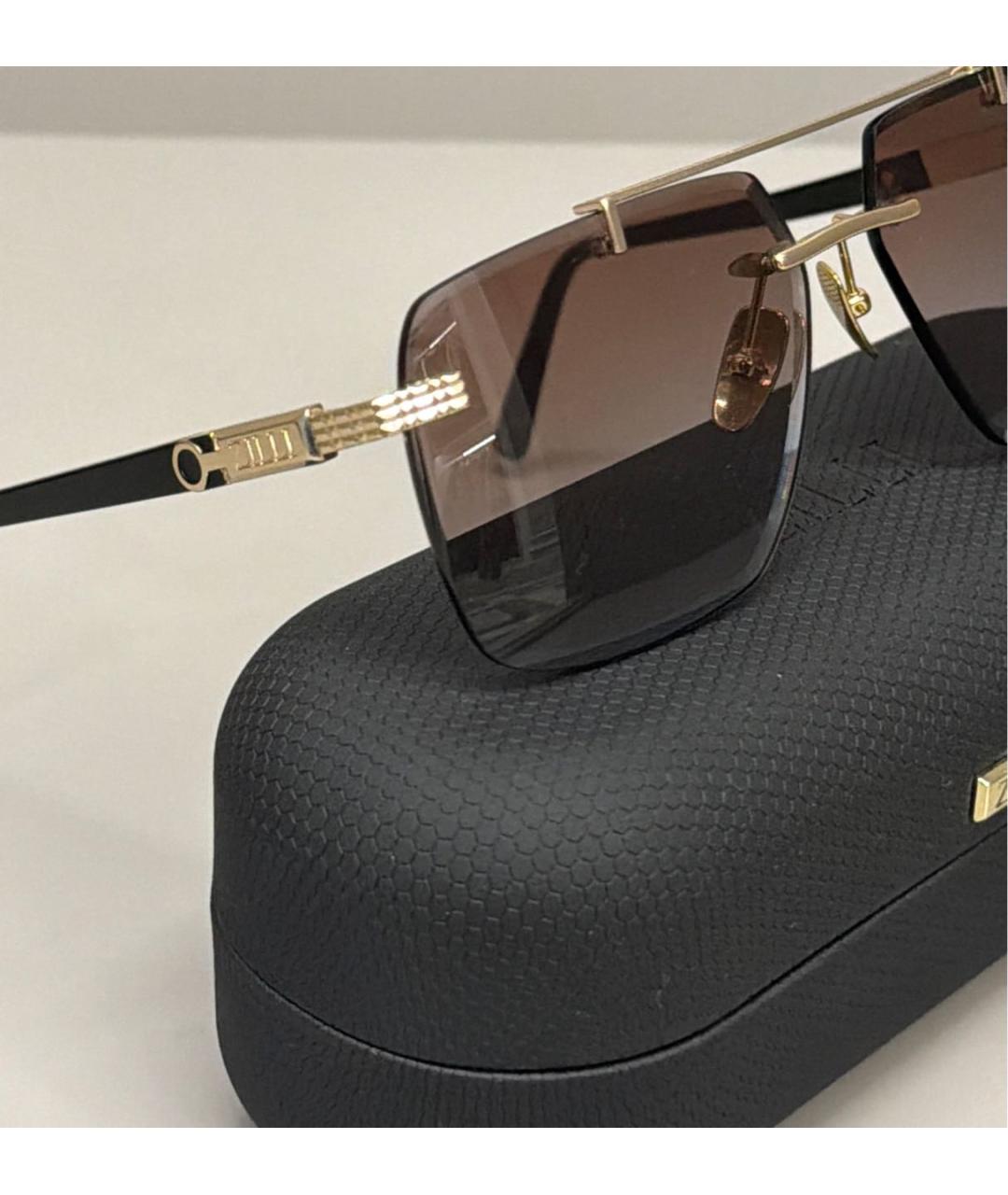 ZILLI Коричневые металлические солнцезащитные очки, фото 2