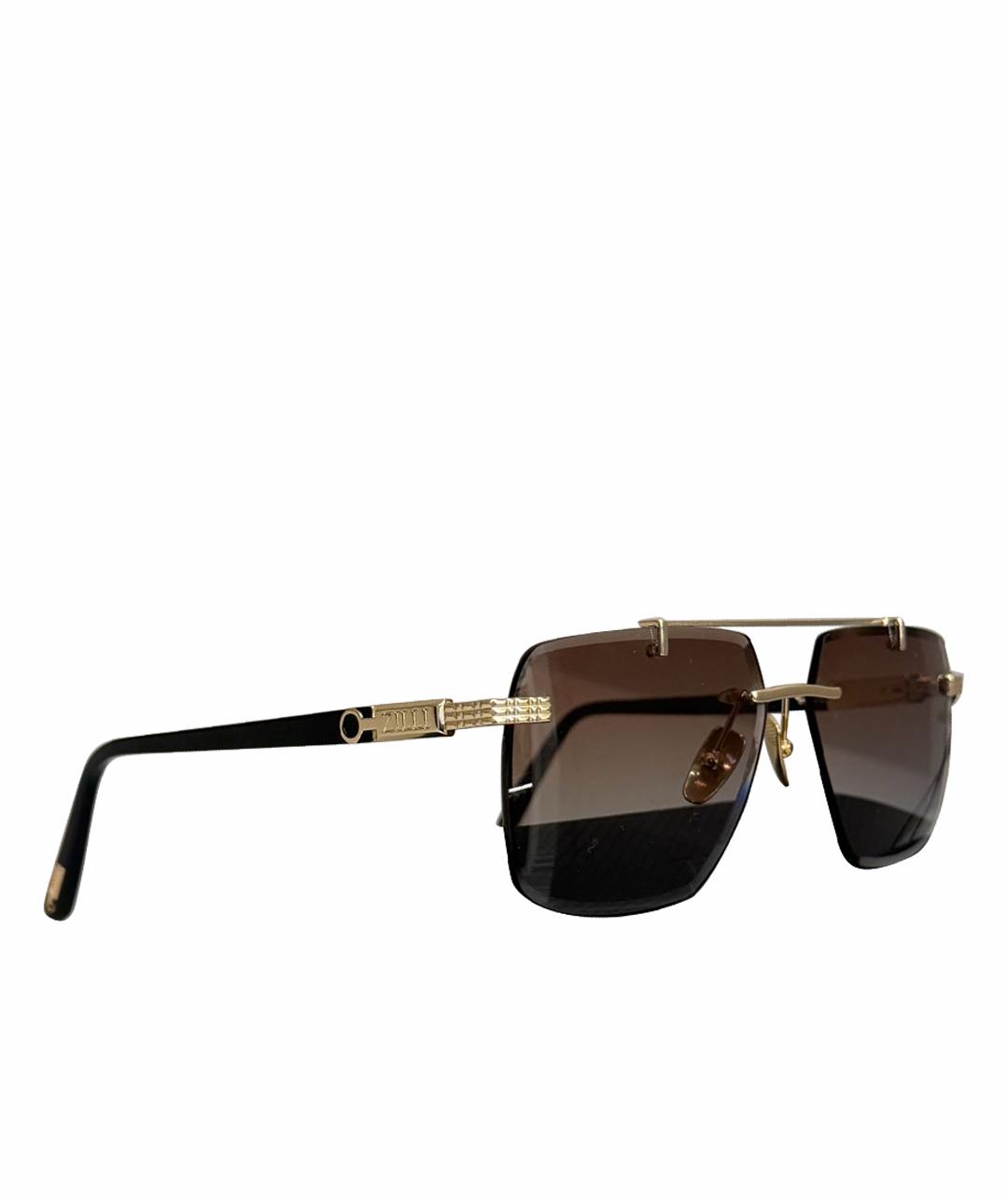 ZILLI Коричневые металлические солнцезащитные очки, фото 1
