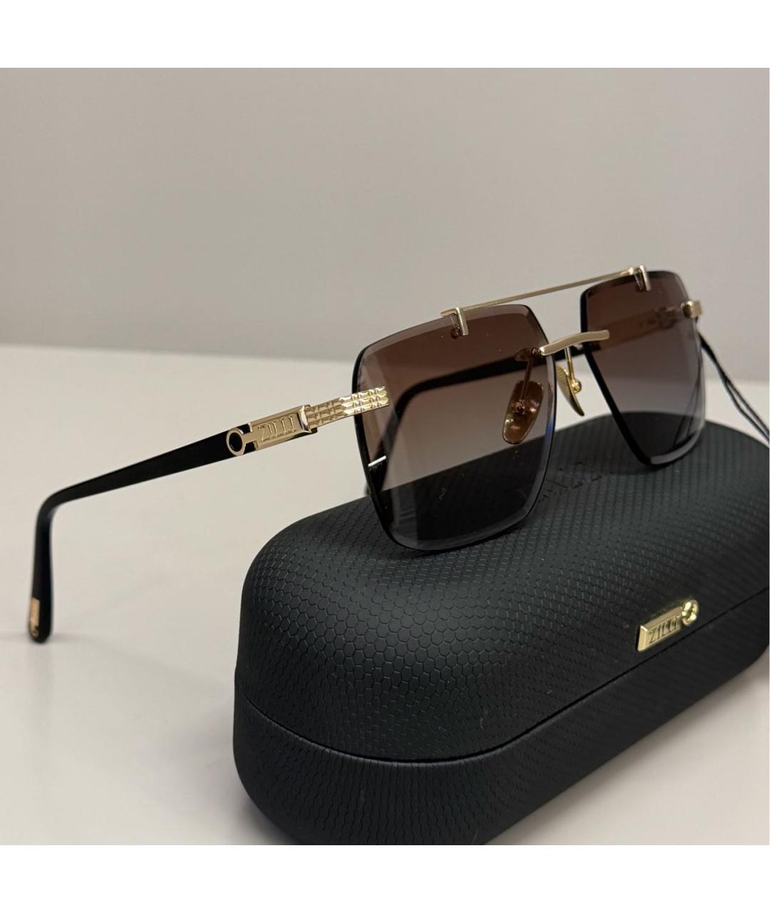 ZILLI Коричневые металлические солнцезащитные очки, фото 9