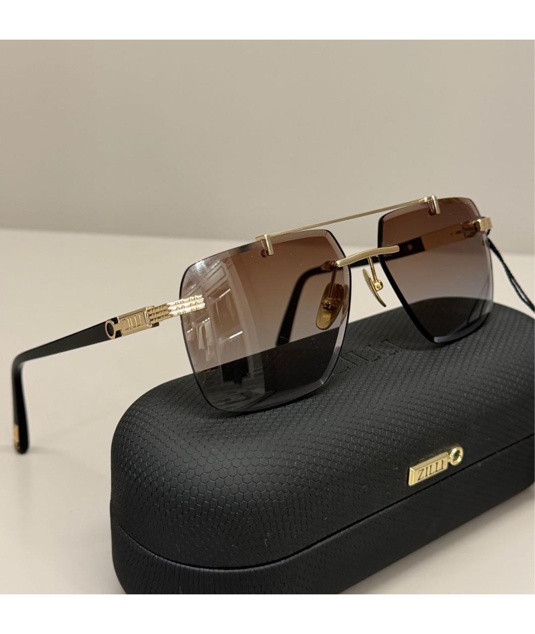 ZILLI Коричневые металлические солнцезащитные очки, фото 3