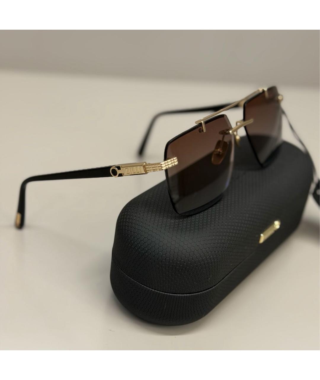 ZILLI Коричневые металлические солнцезащитные очки, фото 8