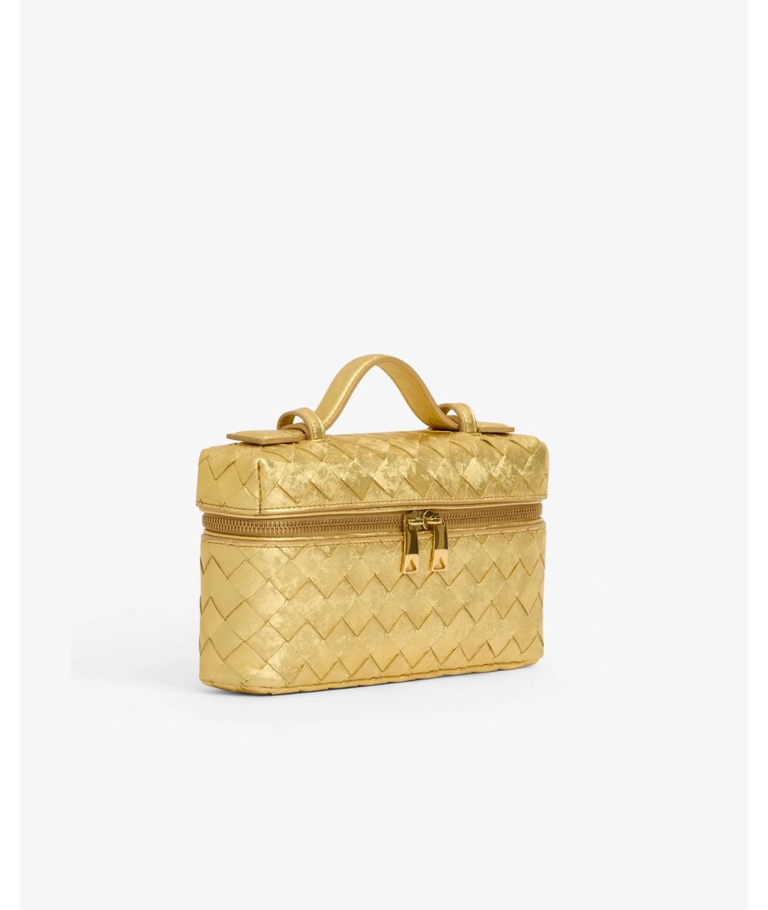 BOTTEGA VENETA Золотая кожаная сумка с короткими ручками, фото 2