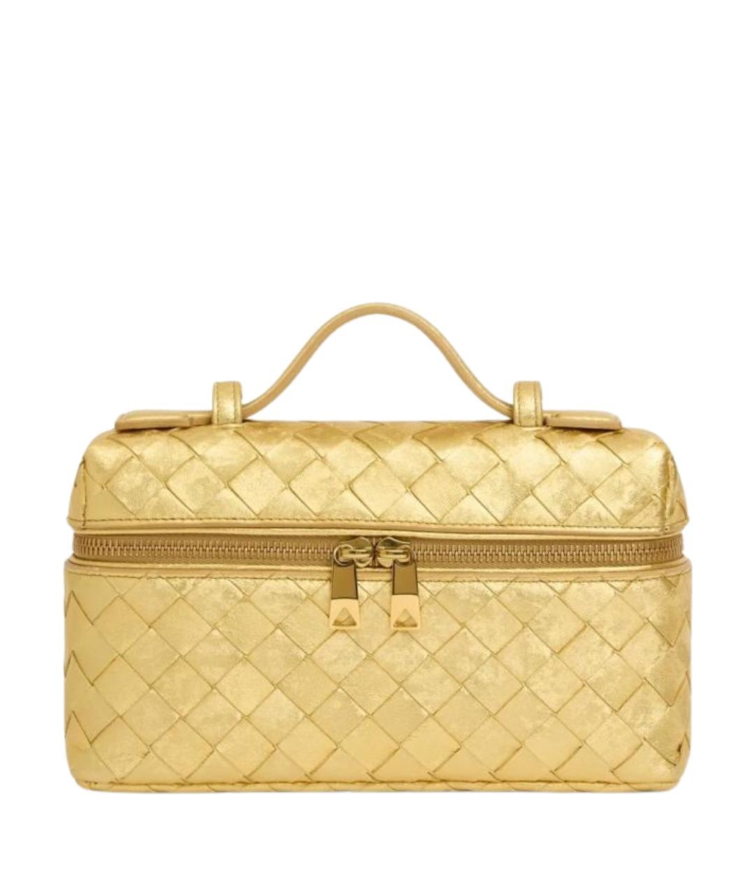 BOTTEGA VENETA Золотая кожаная сумка с короткими ручками, фото 1