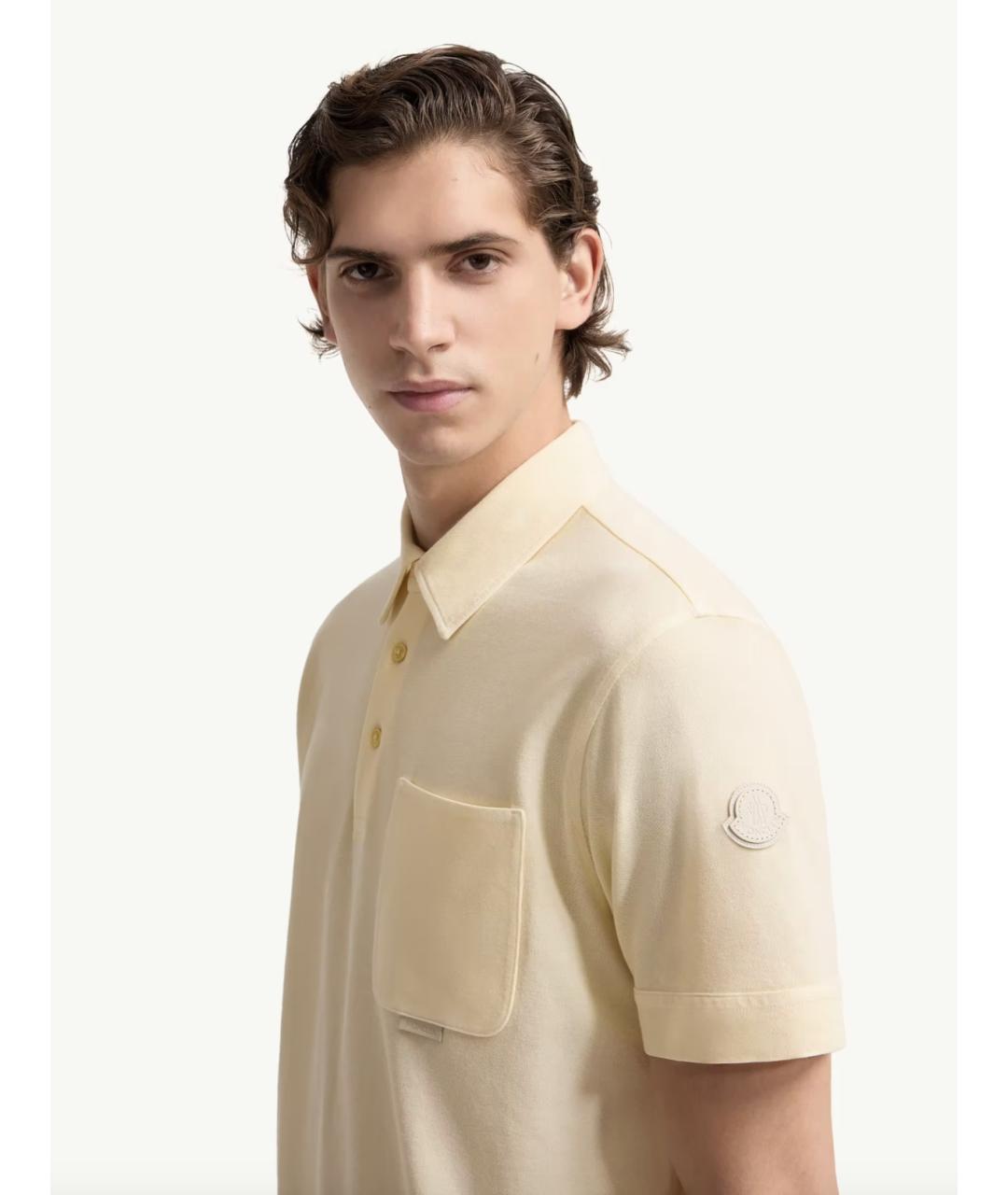 MONCLER Желтое хлопковое поло с коротким рукавом, фото 3
