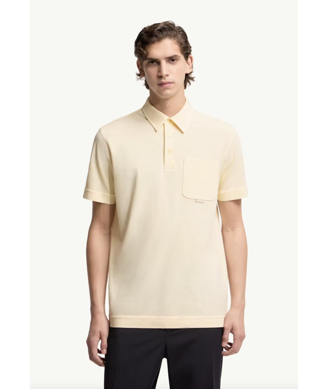 MONCLER Желтое хлопковое поло с коротким рукавом, фото 4