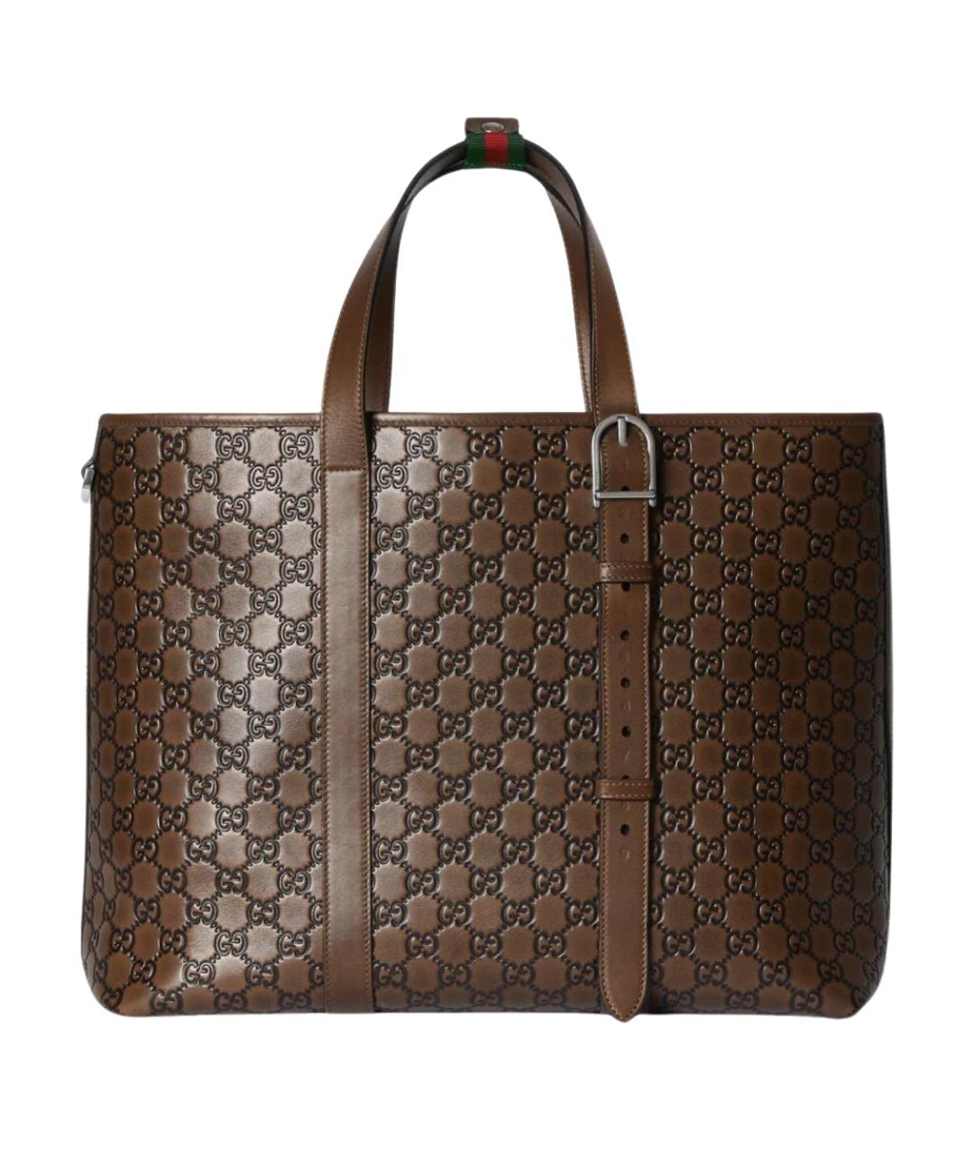 GUCCI Коричневая кожаная сумка тоут, фото 1