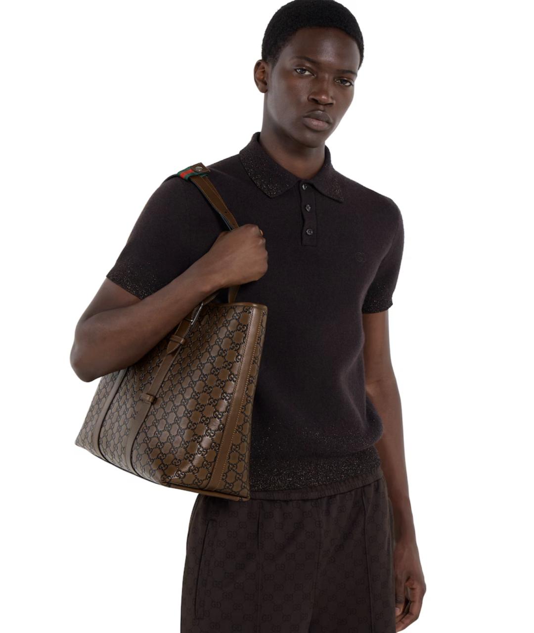 GUCCI Коричневая кожаная сумка тоут, фото 4