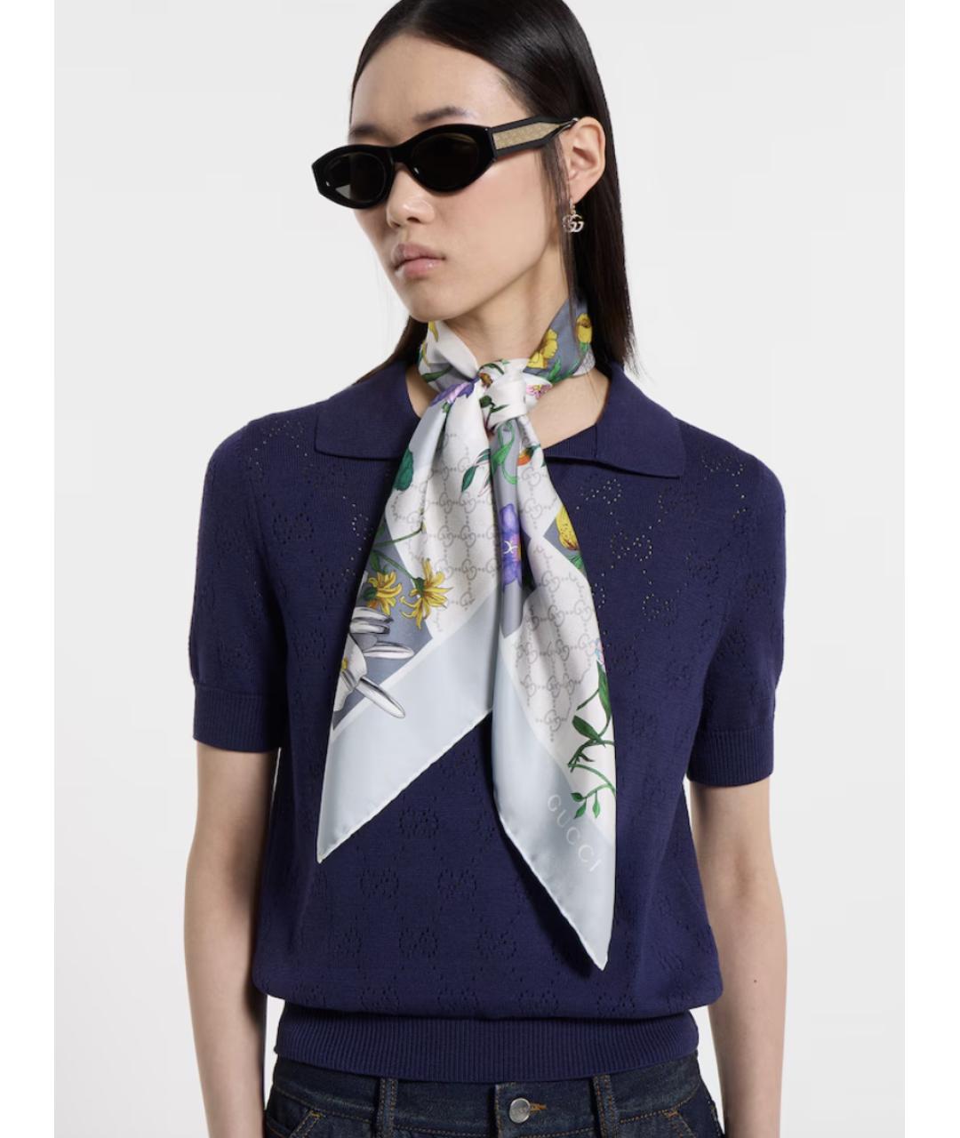 GUCCI Голубой шелковый платок, фото 3