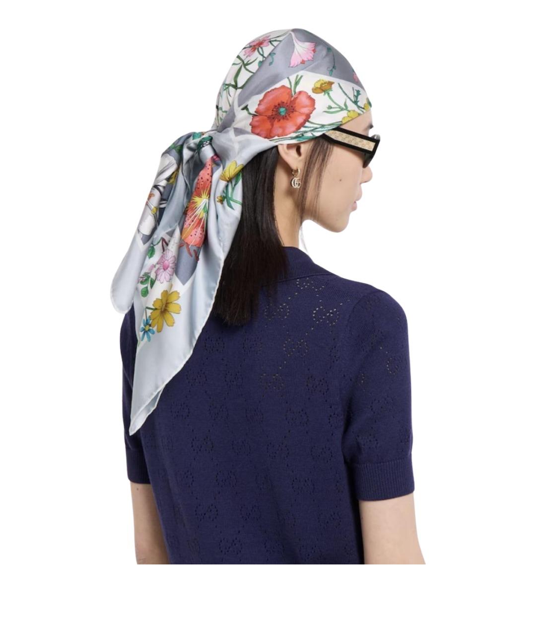 GUCCI Голубой шелковый платок, фото 4