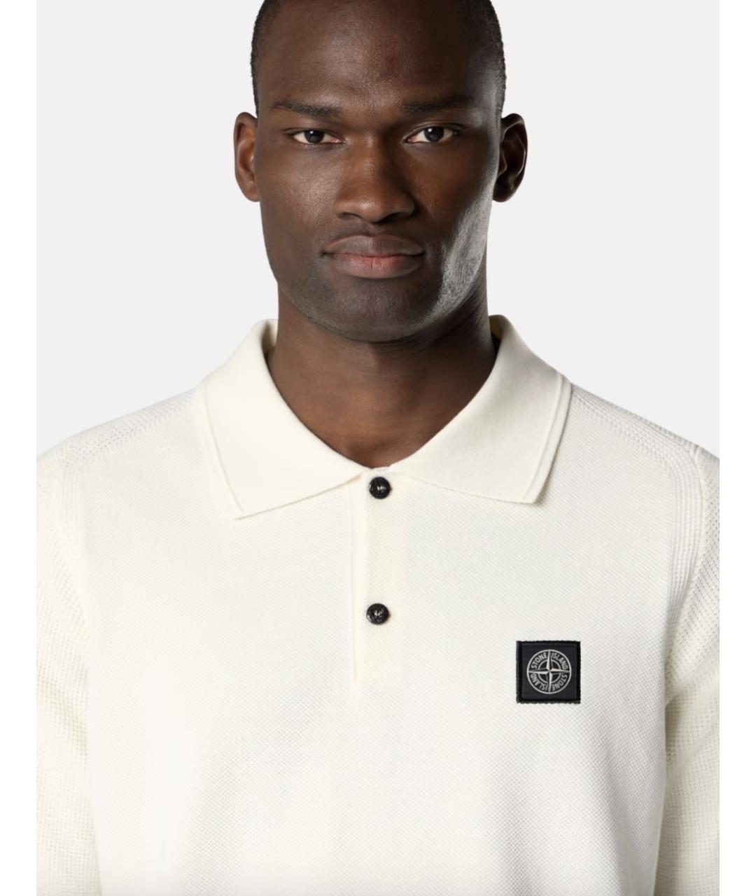 STONE ISLAND Белое хлопковое поло с коротким рукавом, фото 5