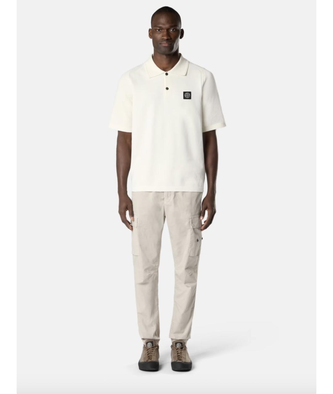 STONE ISLAND Белое хлопковое поло с коротким рукавом, фото 2