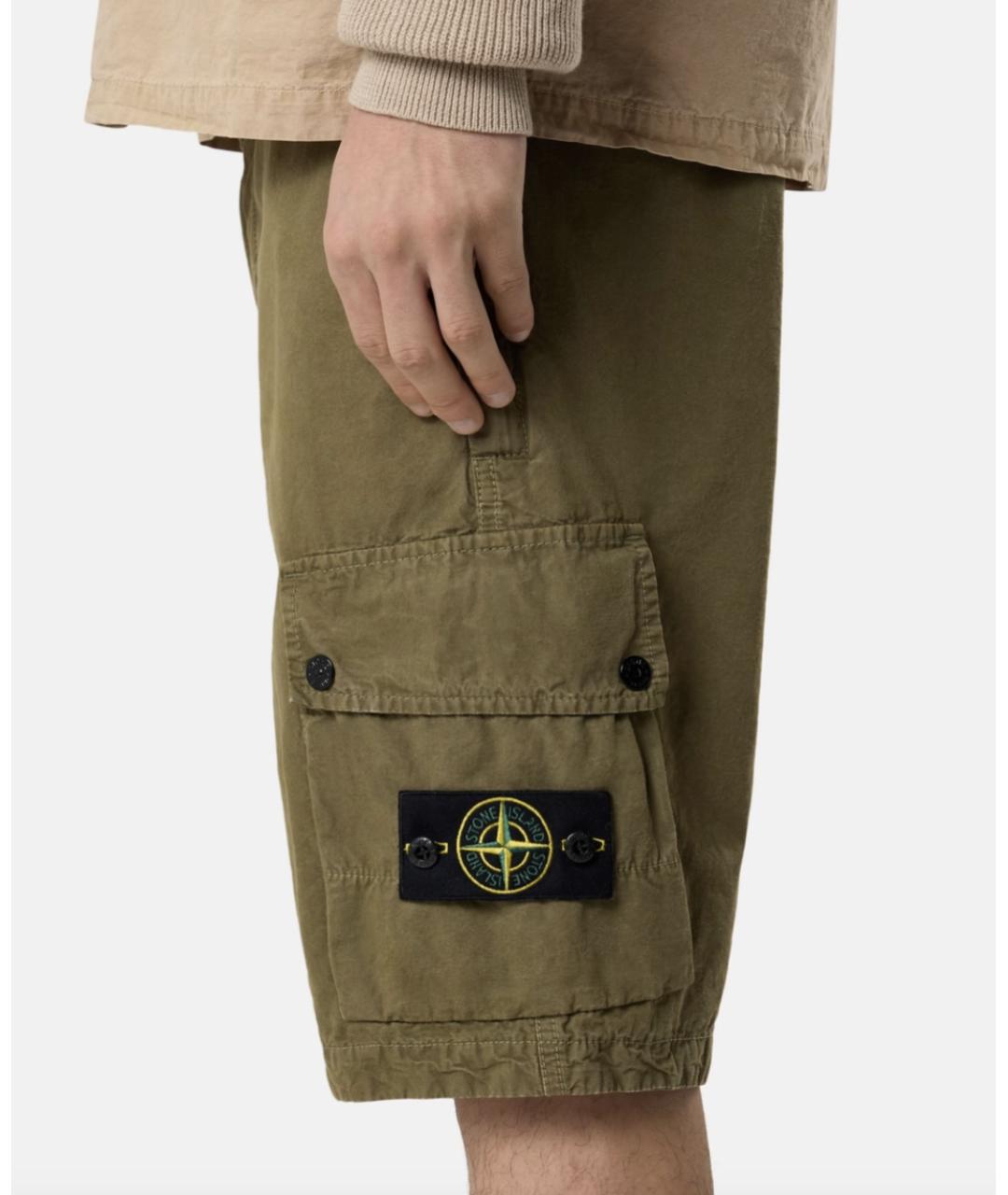 STONE ISLAND Хаки хлопковые шорты, фото 3