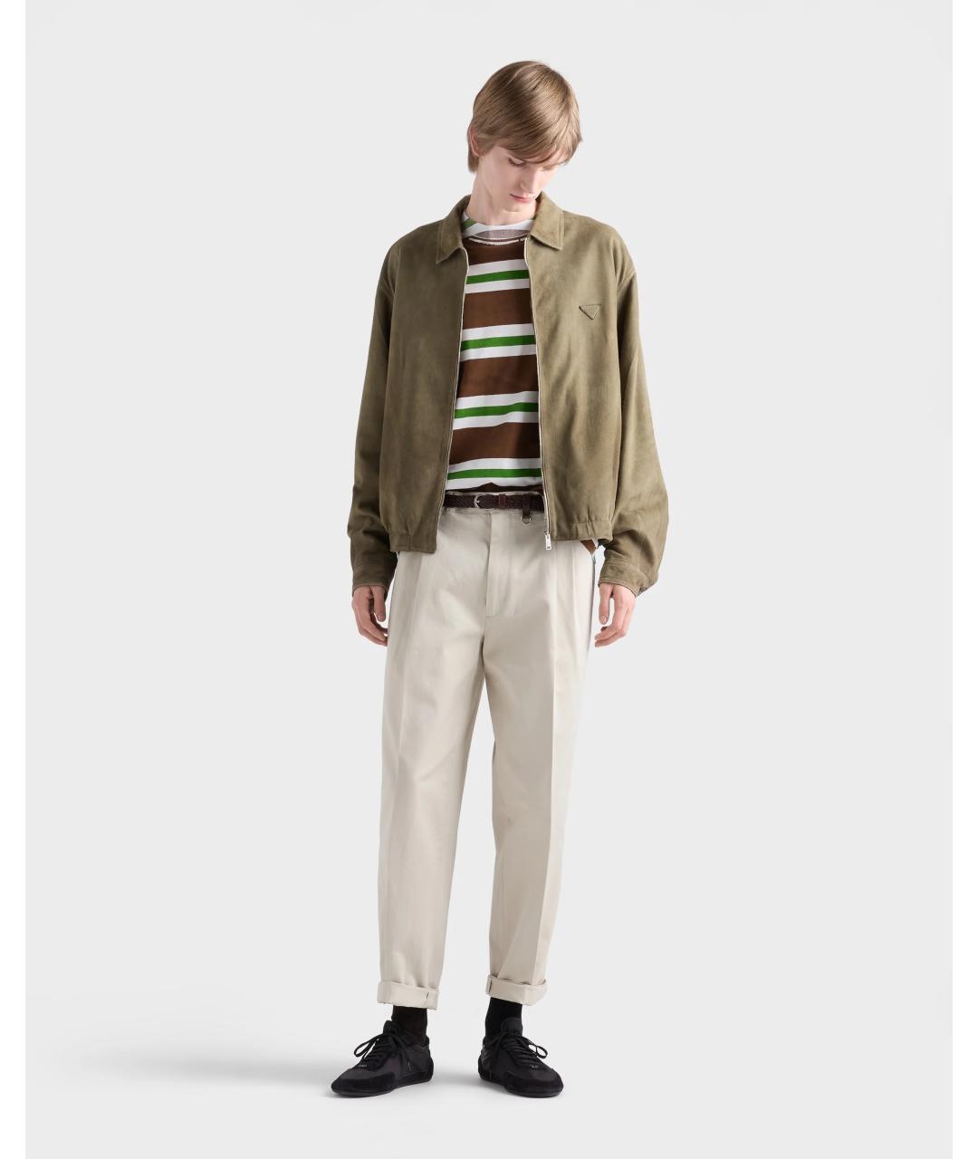 PRADA Бежевые хлопковые повседневные брюки, фото 2