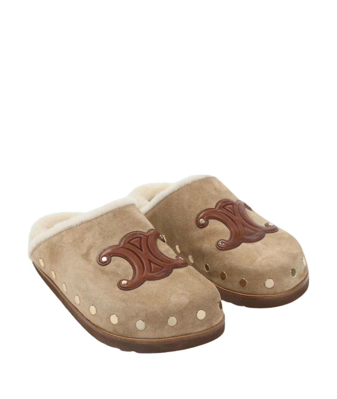 CELINE Бежевые замшевые сабо, фото 3