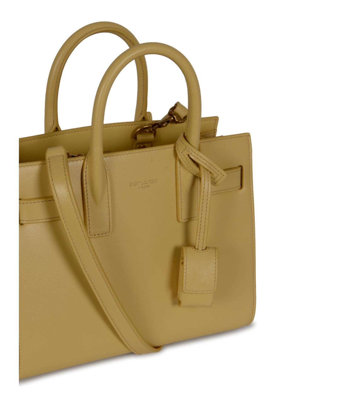 SAINT LAURENT Желтая кожаная сумка тоут, фото 4