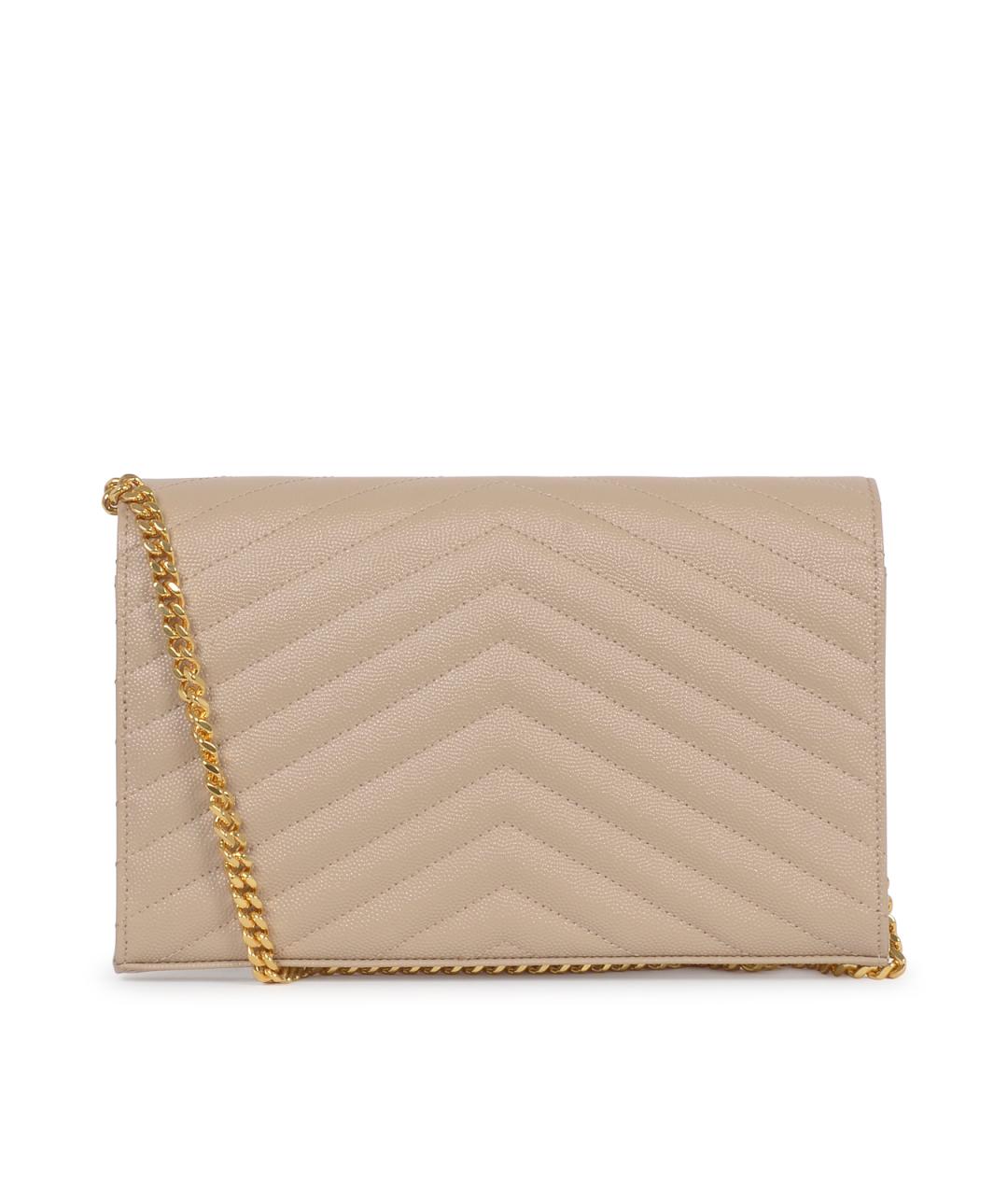 SAINT LAURENT Бежевая кожаная сумка через плечо, фото 3